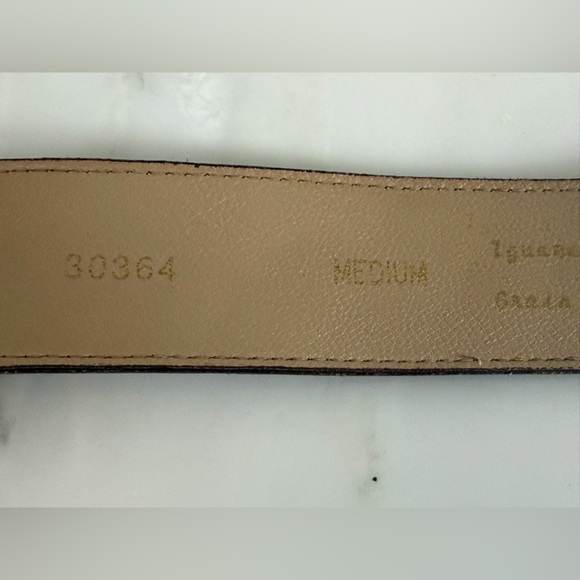 Emmanuel dark brown iguana lizard leather belt metallic buckle 33” long medium - Picture 7 of 10